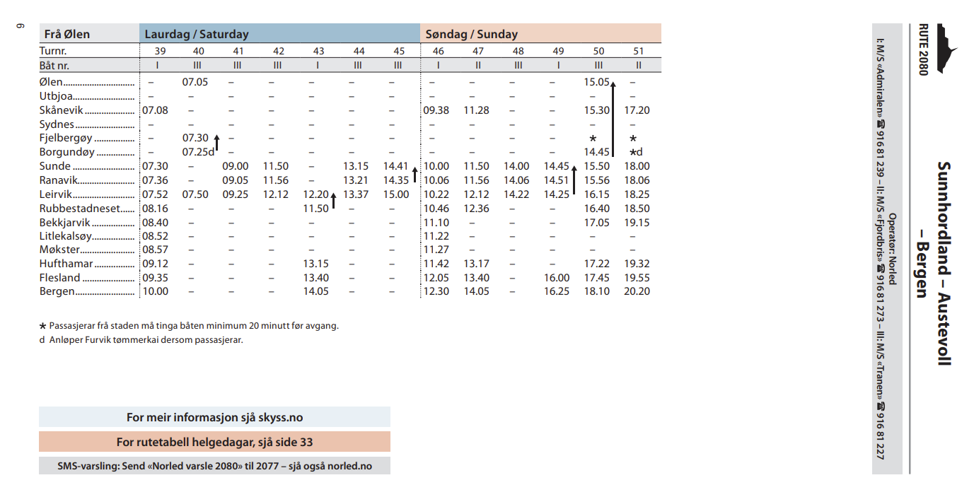 Rutetabell for helger