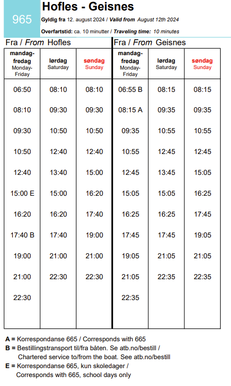 Rutetider Hofles-Geisnes-Lund 1