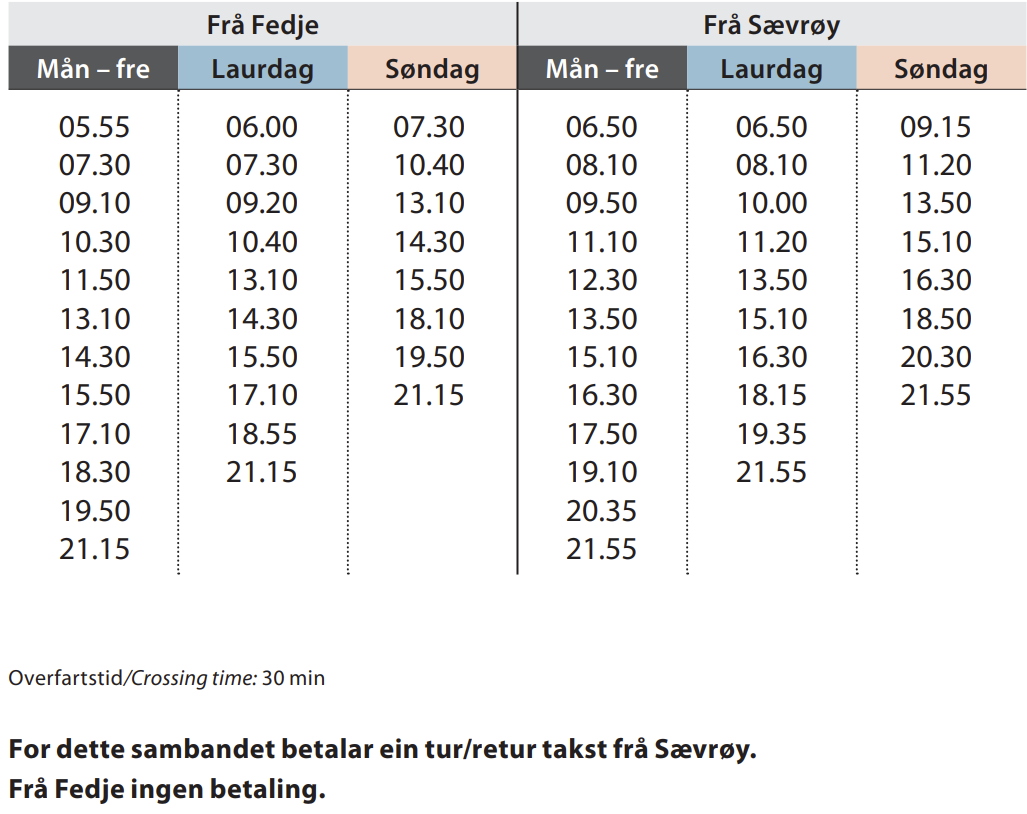 Rutetider Fedje-Sævrøy